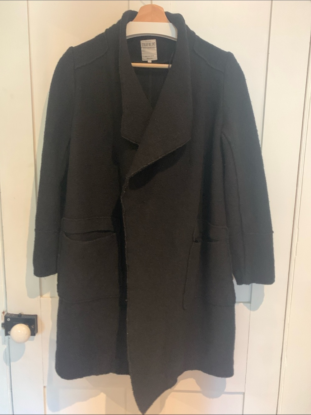 Treasure & Bond black Wool-Blend Pea Coat with Shawl Lapel